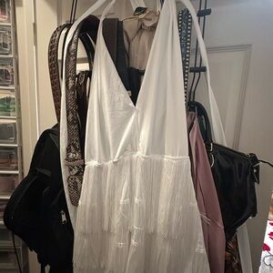 White Fringe Halter Dress